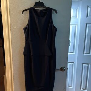 Black Halo Navy Blue Peplum Sheath Midi Dress